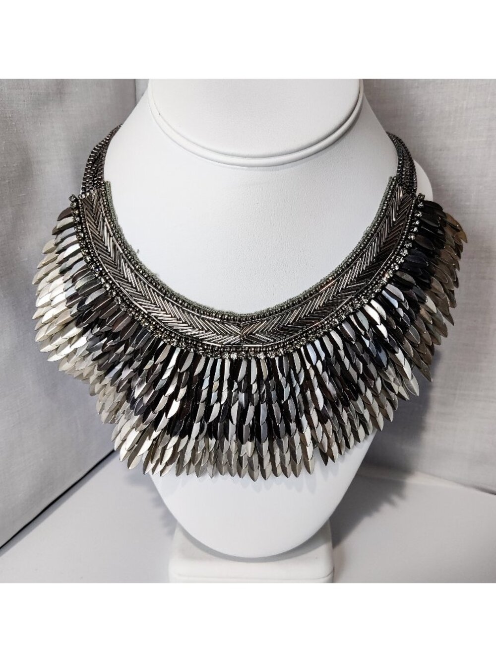 Stella & Dot Pegasus Silver Feather Bib Statement Necklace Retired